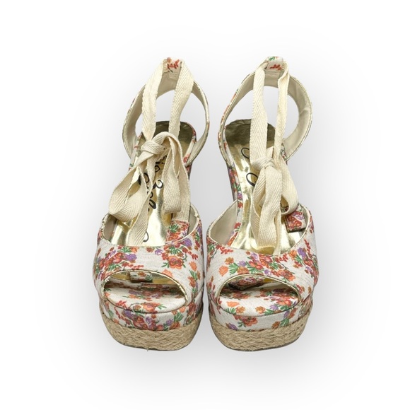 new Sergio Zelcer ❀ Platform Ankle Wrap Floral Print Sandal Espadrilles ❀ Cream - Picture 8 of 16